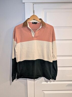 Le 31 Simons Vision Color Block Organic Cotton Polo in Pink & Black Medium